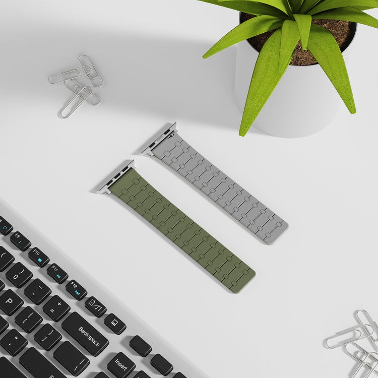 For Apple Watch Series 8 45mm Two Color Loop Magnetic Silicone Watch Band(Green+Grey) - Watch Bands by PMC Jewellery | Online Shopping South Africa | PMC Jewellery