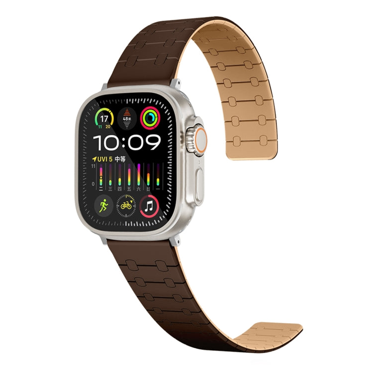 For Apple Watch Series 8 45mm Two Color Loop Magnetic Silicone Watch Band(Dark Brown+Light Brown) - Watch Bands by PMC Jewellery | Online Shopping South Africa | PMC Jewellery