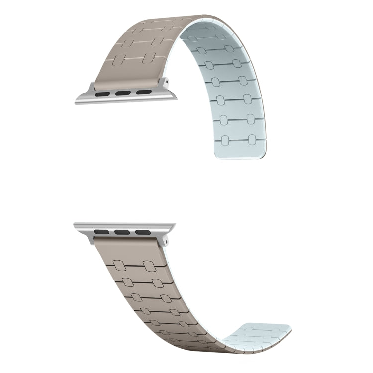 For Apple Watch Series 2 42mm Two Color Loop Magnetic Silicone Watch Band(Khaki+Light Green) - Watch Bands by PMC TechLife | Online Shopping South Africa | PMC TechLife