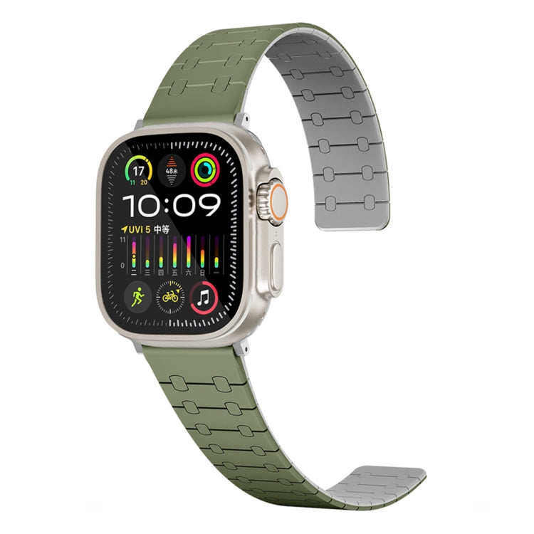 For Apple Watch Series 2 38mm Two Color Loop Magnetic Silicone Watch Band(Green+Grey) - Watch Bands by PMC TechLife | Online Shopping South Africa | PMC TechLife