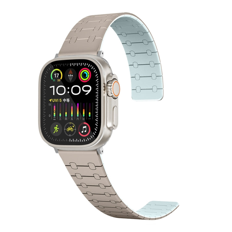 For Apple Watch 42mm Two Color Loop Magnetic Silicone Watch Band(Khaki+Light Green) - Watch Bands by PMC TechLife | Online Shopping South Africa | PMC TechLife