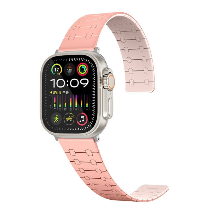 For Apple Watch 42mm Two Color Loop Magnetic Silicone Watch Band(Peach+Light Pink) - Watch Bands by PMC TechLife | Online Shopping South Africa | PMC TechLife