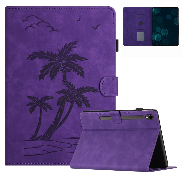 For Samsung Galaxy Tab S9 X710/X716B/X718U Coconut Tree Embossed Smart Leather Tablet Case(Purple) - Galaxy Tab S9 Cases by PMC Jewellery | Online Shopping South Africa | PMC Jewellery | Buy Now Pay Later Mobicred