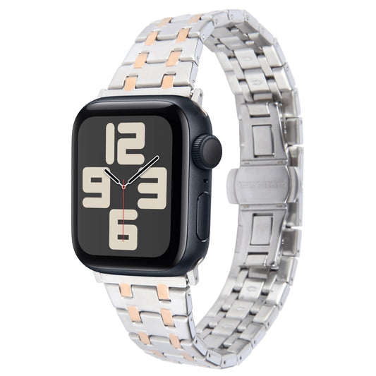 For Apple Watch SE 2023 40mm Double T Stainless Steel Watch Band(Silver Gold) - Watch Bands by PMC Jewellery | Online Shopping South Africa | PMC Jewellery