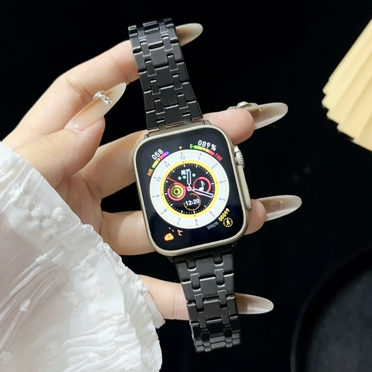 For Apple Watch 38mm Double T Stainless Steel Watch Band(Black) - Watch Bands by PMC TechLife | Online Shopping South Africa | PMC TechLife