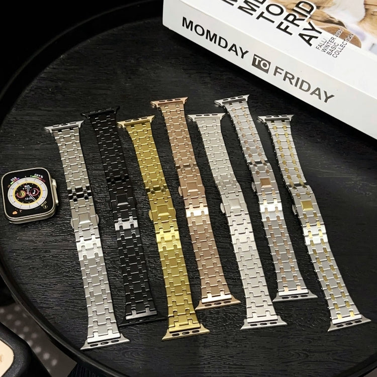For Apple Watch 42mm Double T Stainless Steel Watch Band(Black) - Watch Bands by PMC TechLife | Online Shopping South Africa | PMC TechLife