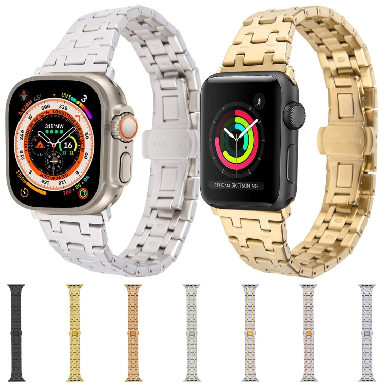For Apple Watch 38mm Double T Stainless Steel Watch Band(Gold) - Watch Bands by PMC TechLife | Online Shopping South Africa | PMC TechLife