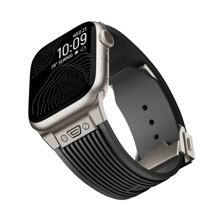 For Apple Watch SE 2023 44mm Vertical Texture Titanium Buckle Elastic Silicone Watch Band(Black) - Watch Bands by PMC TechLife | Online Shopping South Africa | PMC TechLife | Buy Now Pay Later Mobicred
