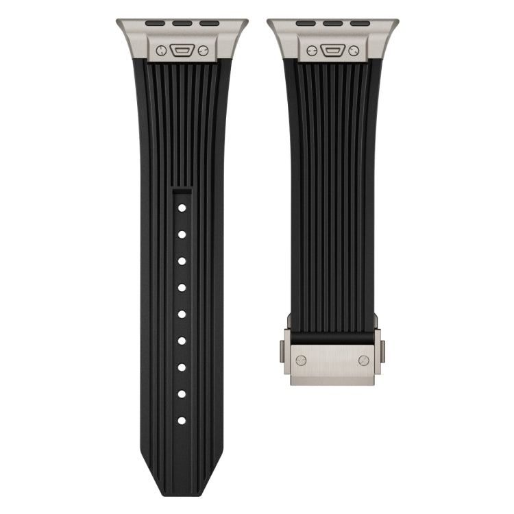 For Apple Watch Ultra 49mm Vertical Texture Titanium Buckle Elastic Silicone Watch Band(Black) - Watch Bands by PMC TechLife | Online Shopping South Africa | PMC TechLife | Buy Now Pay Later Mobicred