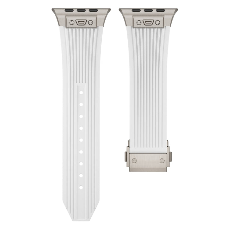 For Apple Watch Series 6 44mm Vertical Texture Titanium Buckle Elastic Silicone Watch Band(White) - free shipping - PMC TechLife - Order now!