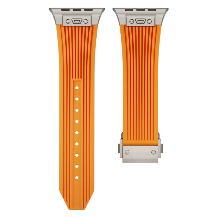 For Apple Watch Series 2 42mm Vertical Texture Titanium Buckle Elastic Silicone Watch Band(Orange) - Watch Bands by PMC TechLife | Online Shopping South Africa | PMC TechLife | Buy Now Pay Later Mobicred