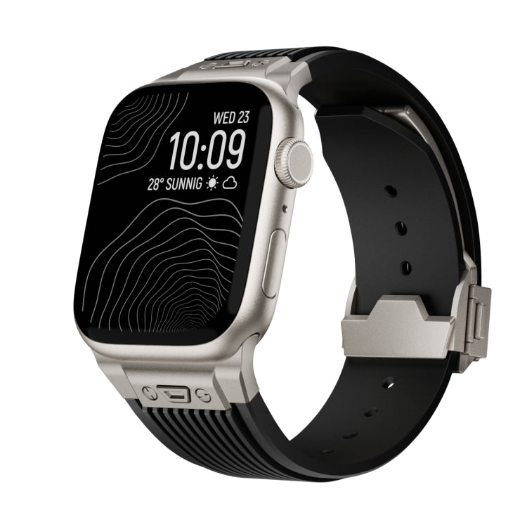 For Apple Watch 42mm Vertical Texture Titanium Buckle Elastic Silicone Watch Band(Black) - free shipping - PMC TechLife - Order now!
