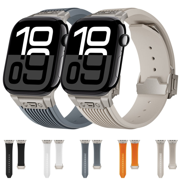 For Apple Watch SE 2023 44mm Vertical Texture Titanium Buckle Elastic Silicone Watch Band(Black) - Watch Bands by PMC TechLife | Online Shopping South Africa | PMC TechLife | Buy Now Pay Later Mobicred