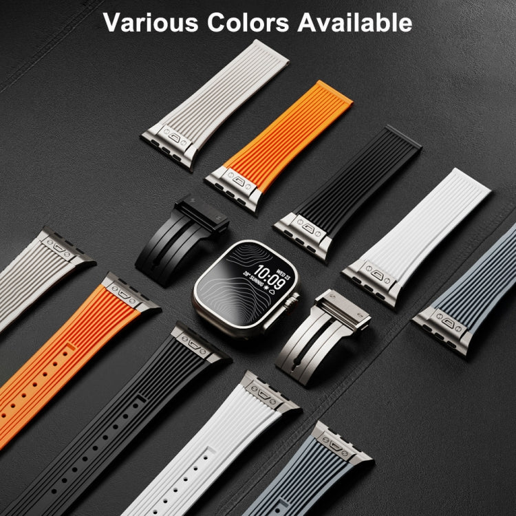For Apple Watch Ultra 49mm Vertical Texture Titanium Buckle Elastic Silicone Watch Band(Black) - Watch Bands by PMC TechLife | Online Shopping South Africa | PMC TechLife | Buy Now Pay Later Mobicred
