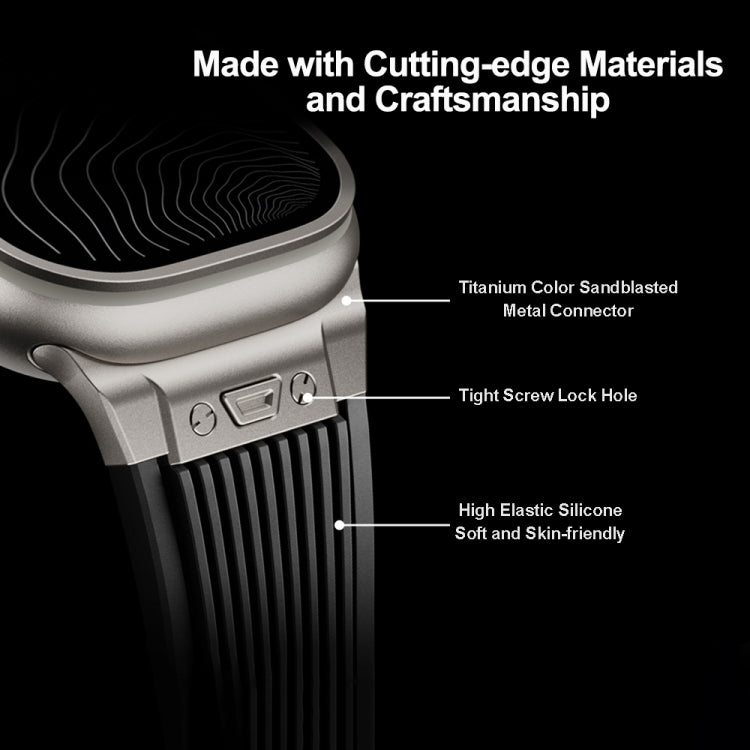 For Apple Watch Ultra 49mm Vertical Texture Titanium Buckle Elastic Silicone Watch Band(Black) - Watch Bands by PMC TechLife | Online Shopping South Africa | PMC TechLife | Buy Now Pay Later Mobicred