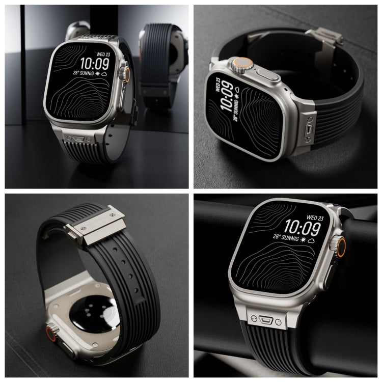 For Apple Watch Ultra 49mm Vertical Texture Titanium Buckle Elastic Silicone Watch Band(Black) - Watch Bands by PMC TechLife | Online Shopping South Africa | PMC TechLife | Buy Now Pay Later Mobicred