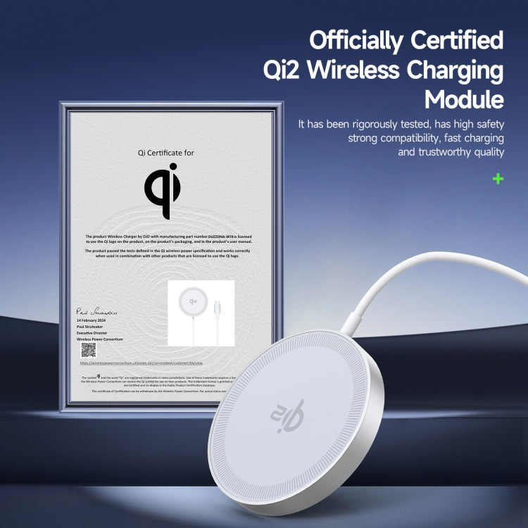 DUZZONA W18 15W Qi2 MagSafe Magnetic Suction Wireless Charger(White) - Wireless Charger by DUZZONA | Online Shopping South Africa | PMC Jewellery | Buy Now Pay Later Mobicred