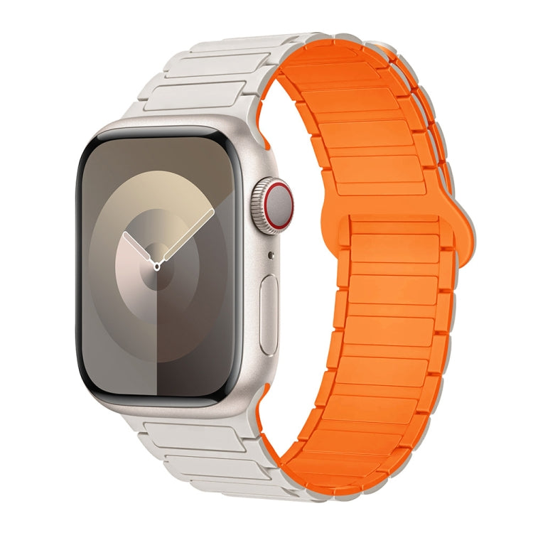 For Apple Watch SE 40mm I-Shaped Magnetic Silicone Watch Band(White Orange) - Watch Bands by PMC TechLife | Online Shopping South Africa | PMC TechLife