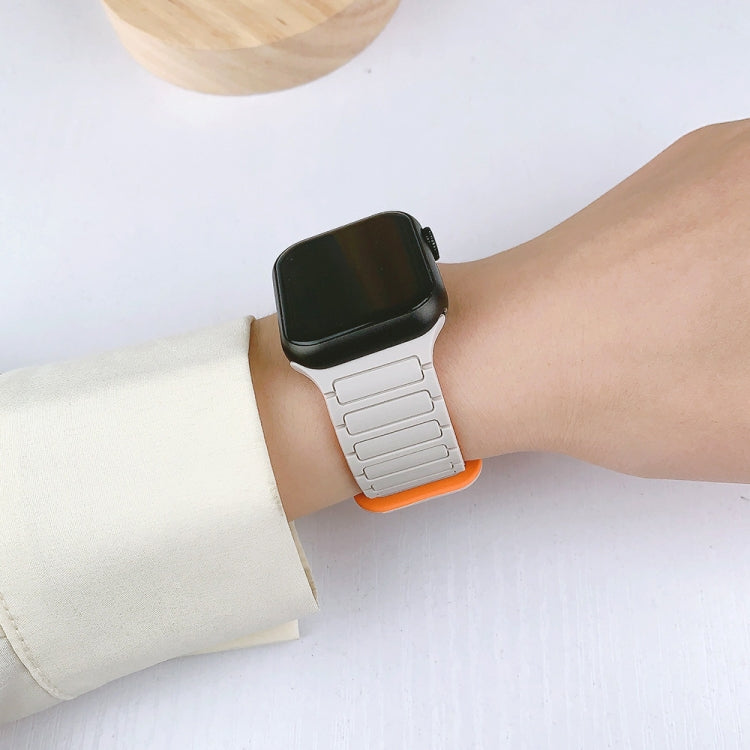 For Apple Watch 38mm I-Shaped Magnetic Silicone Watch Band(White Orange) - Watch Bands by PMC TechLife | Online Shopping South Africa | PMC TechLife