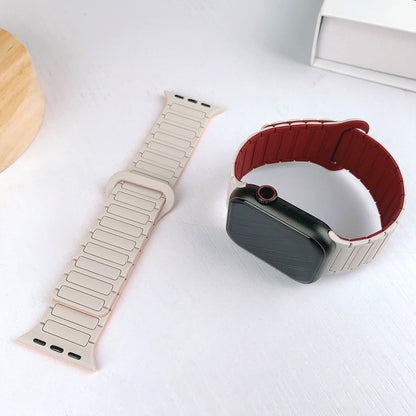 For Apple Watch Series 7 45mm I-Shaped Magnetic Silicone Watch Band(Black Red) - Watch Bands by PMC Jewellery | Online Shopping South Africa | PMC Jewellery