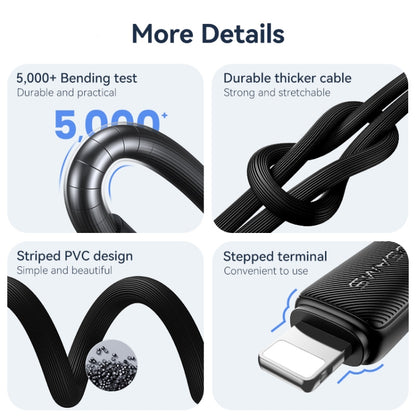 USAMS US-SJ694 USB to 8 Pin 2.4A Striped Fast Charge Data Cable, Length:2m(Black) - Normal Style Cable by USAMS | Online Shopping South Africa | PMC Jewellery | Buy Now Pay Later Mobicred