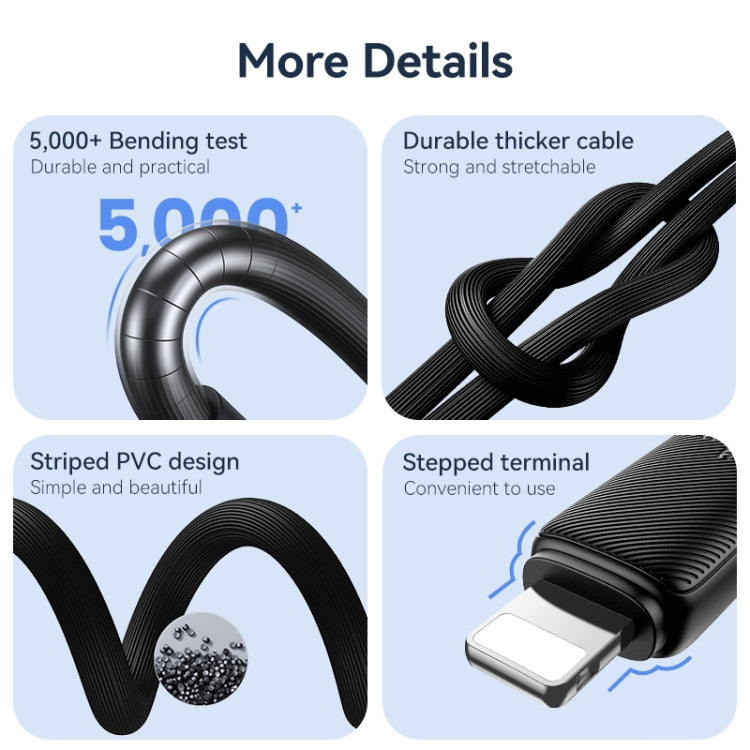 USAMS US-SJ697 USB-C / Type-C to 8 Pin 30W Striped Fast Charge Data Cable, Length:2m(White) - 2 in 1 Cable by USAMS | Online Shopping South Africa | PMC Jewellery | Buy Now Pay Later Mobicred