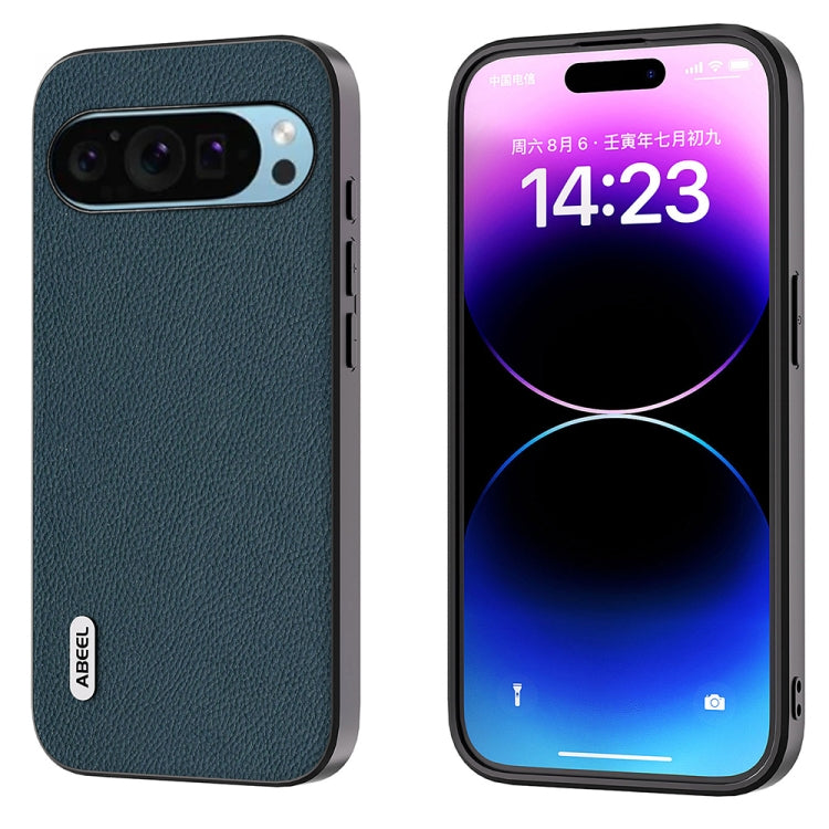 For Google Pixel 9 Pro ABEEL Genuine Leather + PC Litchi Texture Phone Case(Green) - Google Cases by PMC TechLife | Online Shopping South Africa | PMC TechLife | Buy Now Pay Later Mobicred