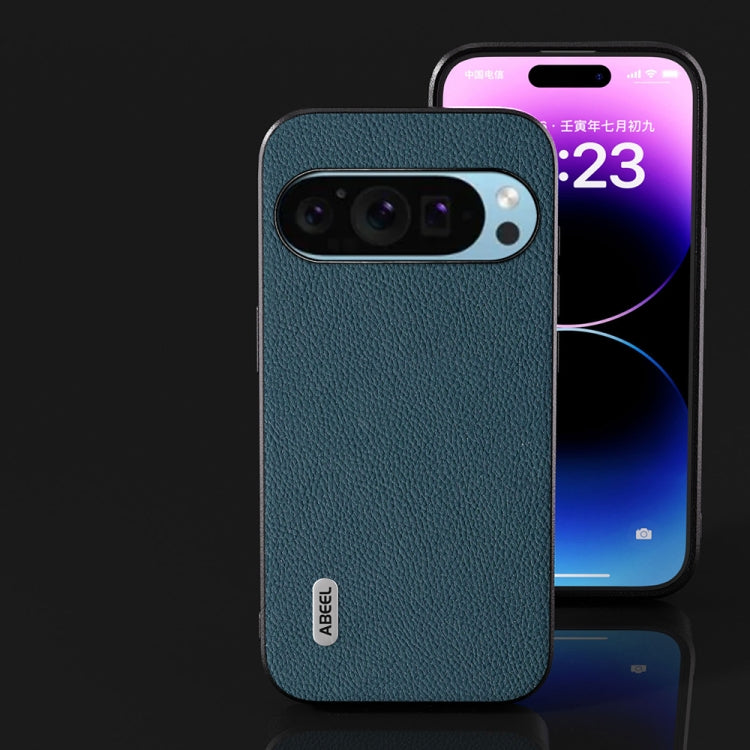 For Google Pixel 9 Pro ABEEL Genuine Leather + PC Litchi Texture Phone Case(Green) - Google Cases by PMC TechLife | Online Shopping South Africa | PMC TechLife | Buy Now Pay Later Mobicred