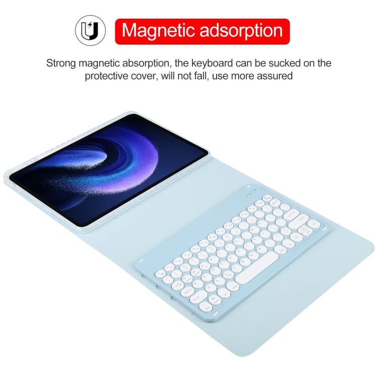 For Xiaomi Pad 6 Round Button Bluetooth Keyboard Rotatable Holder Leather Case(Sky Blue) - Others Keyboard by PMC Jewellery | Online Shopping South Africa | PMC Jewellery