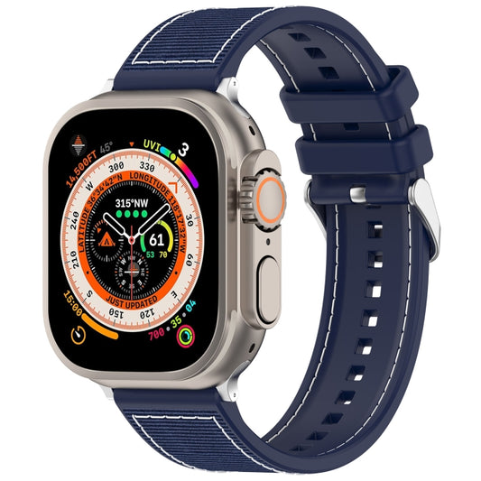 For Apple Watch Series 9 45mm Ordinary Buckle Hybrid Nylon Braid Silicone Watch Band(Midnight Blue) - Watch Bands by PMC Jewellery | Online Shopping South Africa | PMC Jewellery