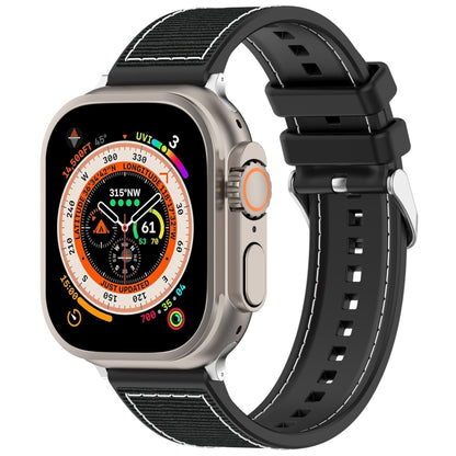 For Apple Watch Series 9 41mm Ordinary Buckle Hybrid Nylon Braid Silicone Watch Band(Black) - Watch Bands by PMC Jewellery | Online Shopping South Africa | PMC Jewellery