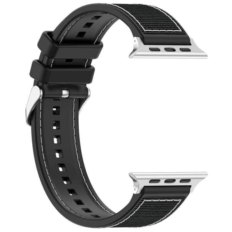 For Apple Watch Series 8 41mm Ordinary Buckle Hybrid Nylon Braid Silicone Watch Band(Black) - Watch Bands by PMC Jewellery | Online Shopping South Africa | PMC Jewellery