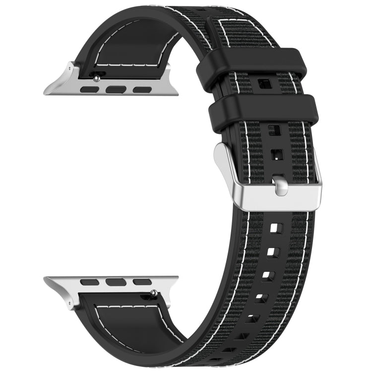 For Apple Watch 42mm Ordinary Buckle Hybrid Nylon Braid Silicone Watch Band(Black) - Watch Bands by PMC TechLife | Online Shopping South Africa | PMC TechLife | Buy Now Pay Later Mobicred