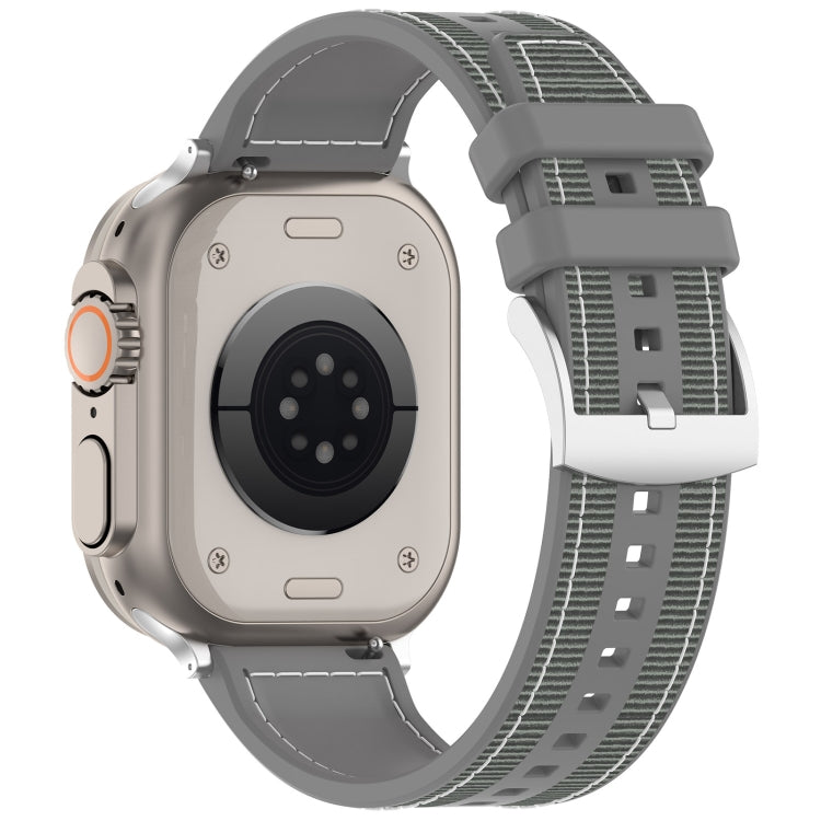 For Apple Watch Series 7 41mm Official Buckle Hybrid Nylon Braid Silicone Watch Band(Grey) - Watch Bands by PMC Jewellery | Online Shopping South Africa | PMC Jewellery