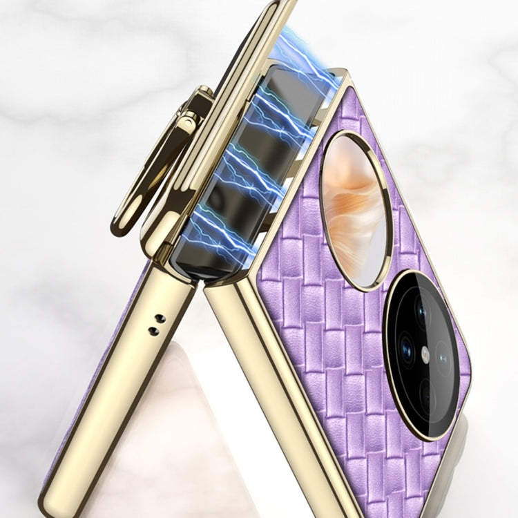 For Huawei Pocket 2 GKK Magnetic Shaft Electroplated Plain Leather Woven Texture Phone Case with Ring(Purple) - Huawei Cases by GKK | Online Shopping South Africa | PMC Jewellery | Buy Now Pay Later Mobicred