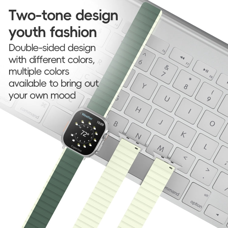 For Apple Watch Series 9 45mm ZGA Two Color Magnetic Silicone Watch Band(Dark Green+Light Green) - Watch Bands by ZGA | Online Shopping South Africa | PMC Jewellery