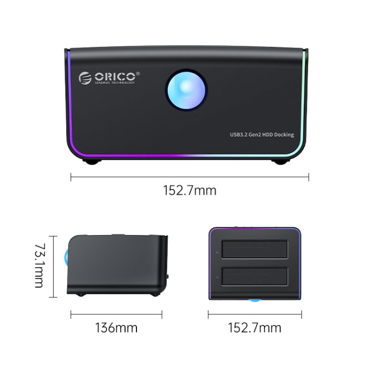 ORICO 8828C3-C Dual Bay 2.5 & 3.5 inch SATA III HDD Drive Docking Station with Offline Clone Function, Plug Type:EU Plug(Black) - HDD Enclosure by ORICO | Online Shopping South Africa | PMC Jewellery | Buy Now Pay Later Mobicred