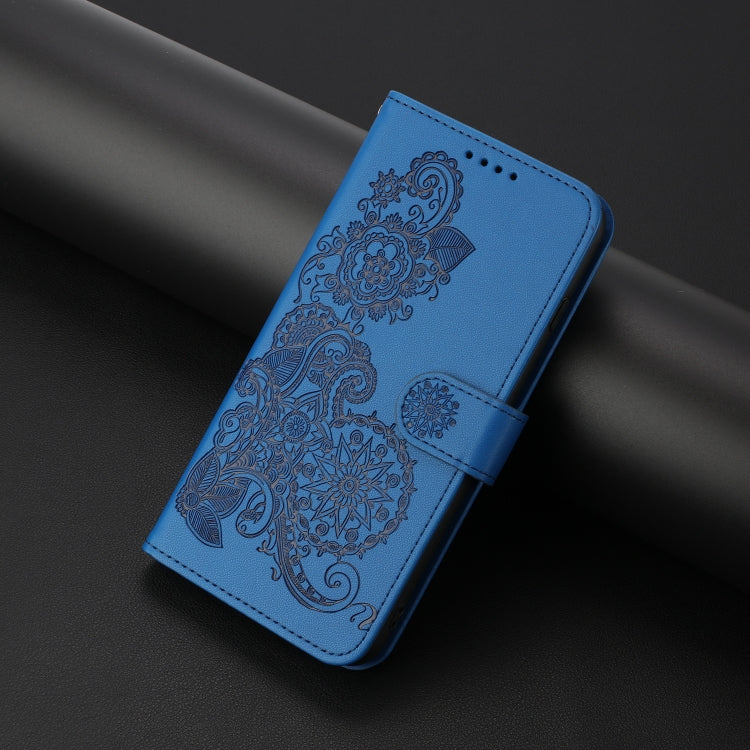 For Sharp Aquos sense8/SHG11/SH-54D Datura Flower Embossed Flip Leather Phone Case(Blue) - More Brand by PMC TechLife | Online Shopping South Africa | PMC TechLife | Buy Now Pay Later Mobicred