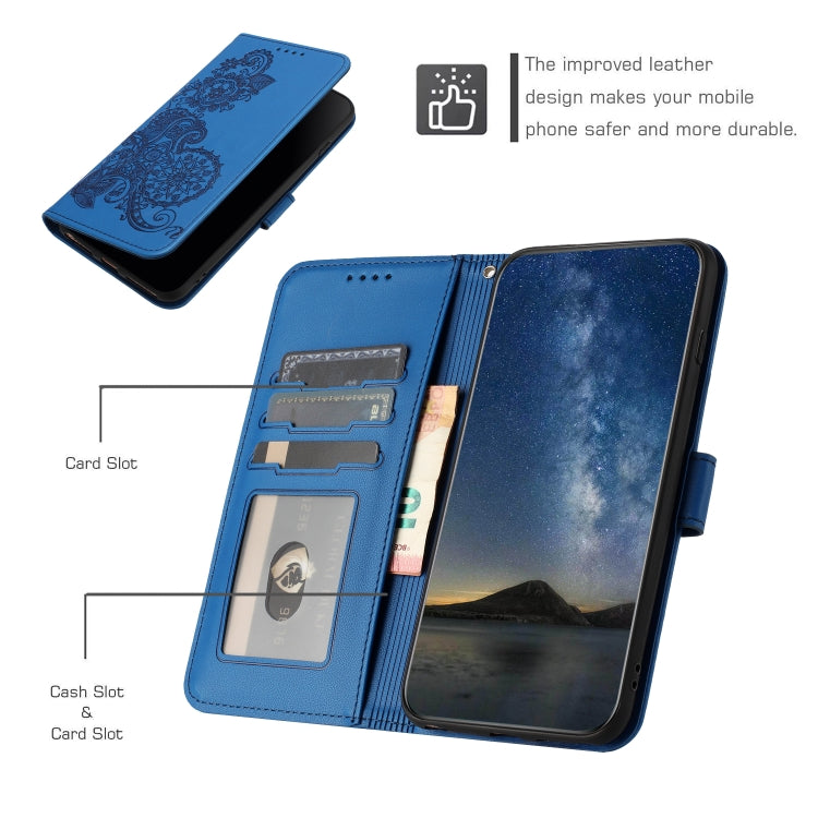 For iPhone 16e Datura Flower Embossed Flip Leather Phone Case(Blue) - free shipping - PMC TechLife - Order now!