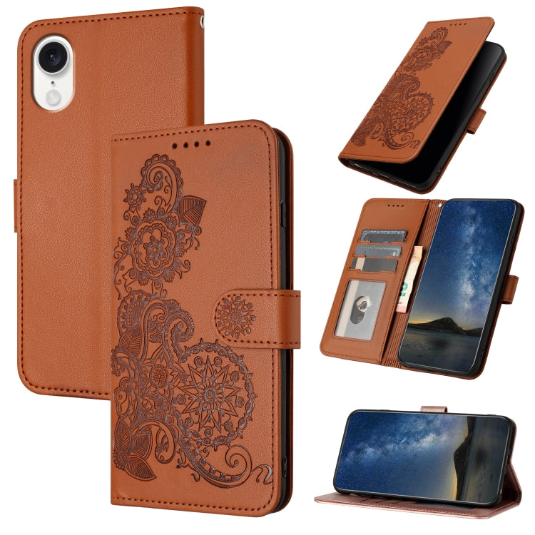 For iPhone SE 2024 Datura Flower Embossed Flip Leather Phone Case(Brown) - More iPhone Cases by PMC Jewellery | Online Shopping South Africa | PMC Jewellery | Buy Now Pay Later Mobicred