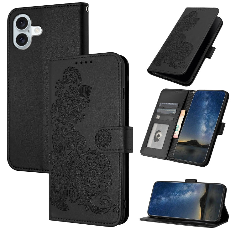 For iPhone 16 Plus Datura Flower Embossed Flip Leather Phone Case(Black) - iPhone 16 Plus Cases by PMC Jewellery | Online Shopping South Africa | PMC Jewellery | Buy Now Pay Later Mobicred