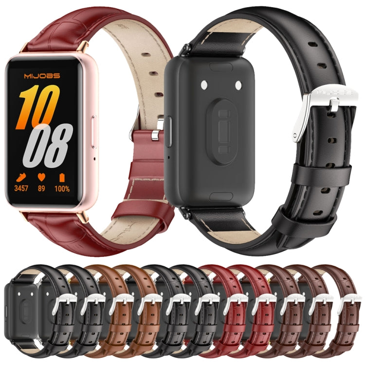 For Samsung Galaxy Fit 3 Mijobs Dual-sided Genuine Leather Watch Band(Bamboo Black Silver) - Watch Bands by MIJOBS | Online Shopping South Africa | PMc TechLife | Buy Now Pay Later Mobicred