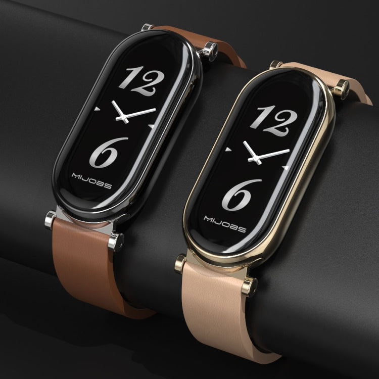 For Xiaomi Smart Band 10 / 9 / 8 Mijobs GT4 First Layer Cowhide Watch Band(Red Light Gold) - free shipping - PMc TechLife - Order now!