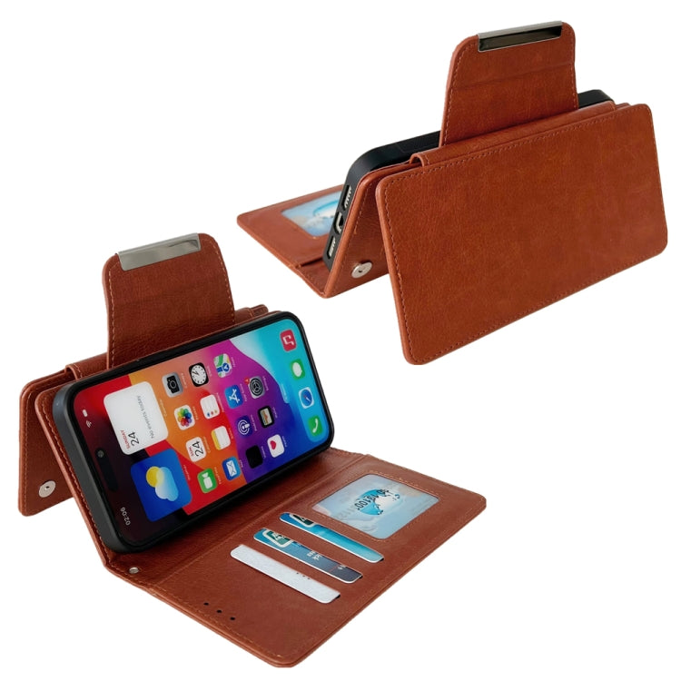 For iPhone 16 Multifunctional Seven Cards Wallet Leather Phone Case(Brown) - iPhone 16 Cases by PMC Jewellery | Online Shopping South Africa | PMC Jewellery | Buy Now Pay Later Mobicred