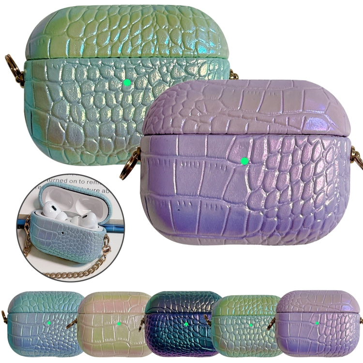 For AirPods Pro 2 Colorful Crocodile Pattern PC Earphone Case with Anti-lost Metal Long Chain(Green) - For AirPods Pro 2 by PMC Jewellery | Online Shopping South Africa | PMC Jewellery | Buy Now Pay Later Mobicred