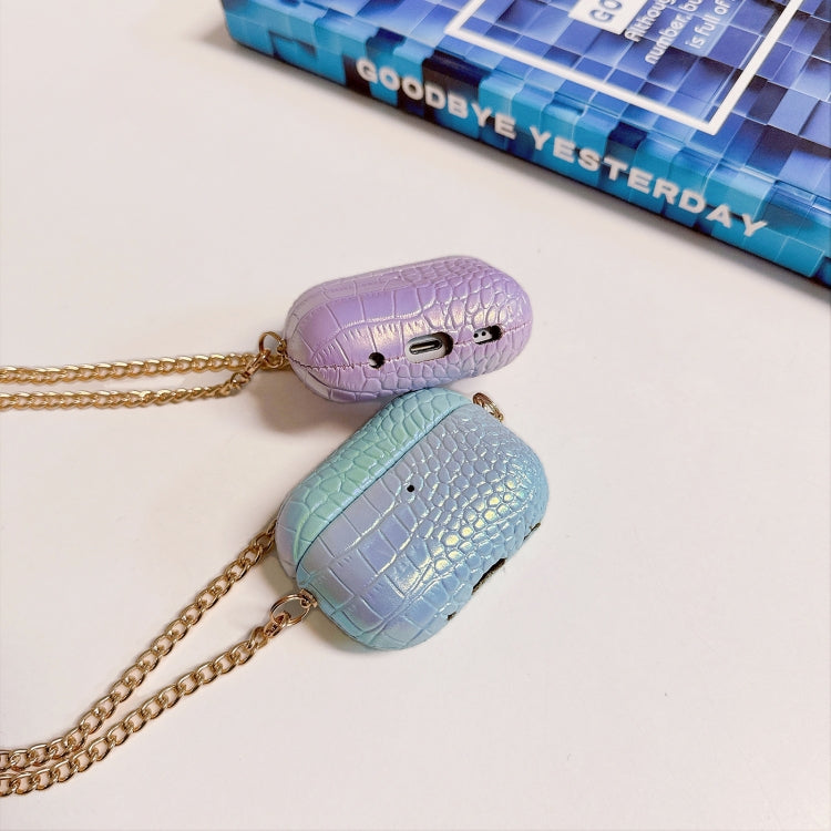 For AirPods Pro 2 Colorful Crocodile Pattern PC Earphone Case with Anti-lost Metal Long Chain(Green) - For AirPods Pro 2 by PMC Jewellery | Online Shopping South Africa | PMC Jewellery | Buy Now Pay Later Mobicred