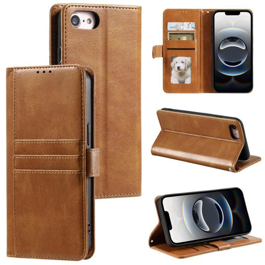 For iPhone 16e Simple 6-Card Wallet Leather Phone Case(Brown) - iPhone 16e Cases by PMC Jewellery | Online Shopping South Africa | PMC Jewellery | Buy Now Pay Later Mobicred