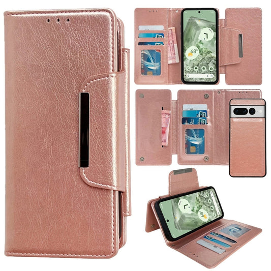 For Google Pixel 7 Pro Multifunctional 7-Card Wallet Leather Phone Case(Rose Gold) - Google Cases by PMC Jewellery | Online Shopping South Africa | PMC Jewellery | Buy Now Pay Later Mobicred