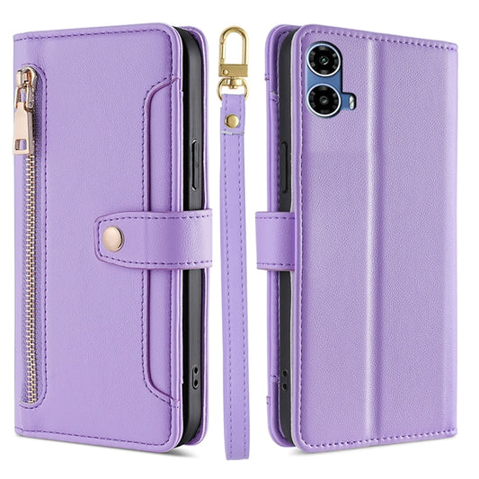 For Motorola Moto G34 5G Sheep Texture Cross-body Zipper Wallet Leather Phone Case(Purple) - Motorola Cases by PMC Jewellery | Online Shopping South Africa | PMC Jewellery | Buy Now Pay Later Mobicred