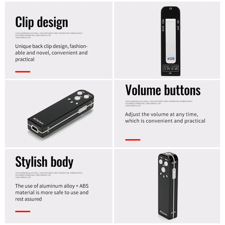 JNN J1 Mini Smart HD Noise Cancelling Voice Recorder, Memory:4GB(Black) - Recording Pen by JNN | Online Shopping South Africa | PMC TechLife | Buy Now Pay Later Mobicred